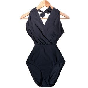Classic Black One-Piece Swimsuit with Halter Tie